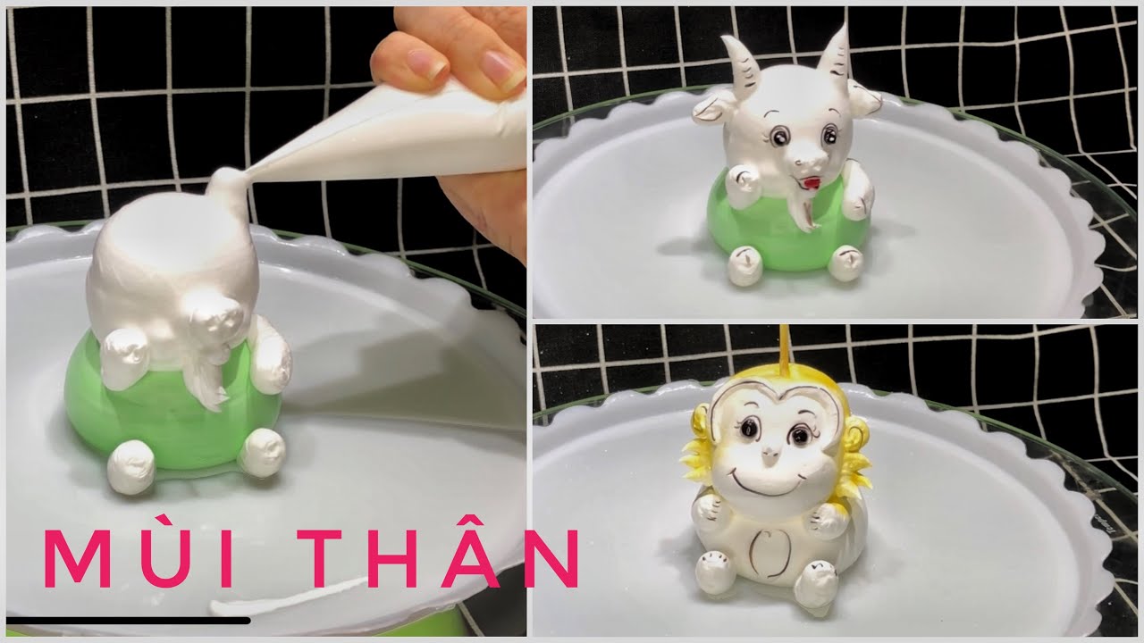 12 con giáp | MÙI , THÂN tạo hình con dê , con khỉ bằng kem topping | goat shape , monkey shape