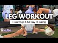 LEG WORKOUT | lower body warm up + what I eat in a day