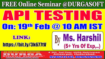 API TESTING (FREE Seminar) Online Training @ DURGASOFT