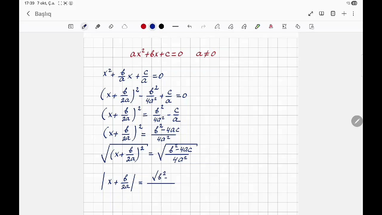 Kvadrat tənliyin kökləri düsturu