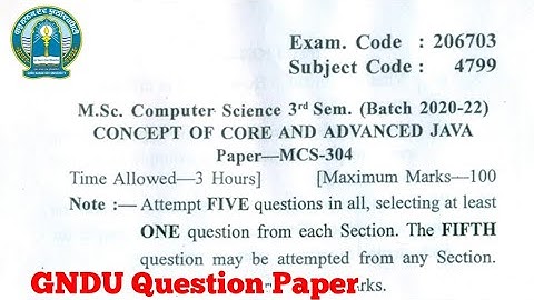 Gndu Msc Computer Science 3rd Semester Concept of Core and Advanced Java Question Paper