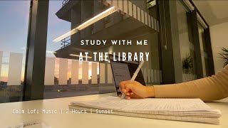 2 HOUR Study with me at the LIBRARY | Calm Lofi Music, SUNSET