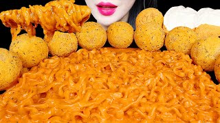 ASMR CHEESY CARBO FIRE NOODLE, CHICKEN, CHEESE BALL EATING SOUNDS MUKBANG