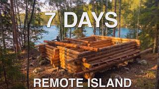 ONE WEEK Building a Log Cabin on My Island! (No Heavy Machinery)
