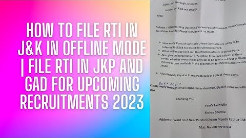 HOW TO FILE RTI IN J&K IN OFFLINE | FILE RTI IN JKP AND GAD FOR UPCOMING JKSSB RECRUITMENTS 2023