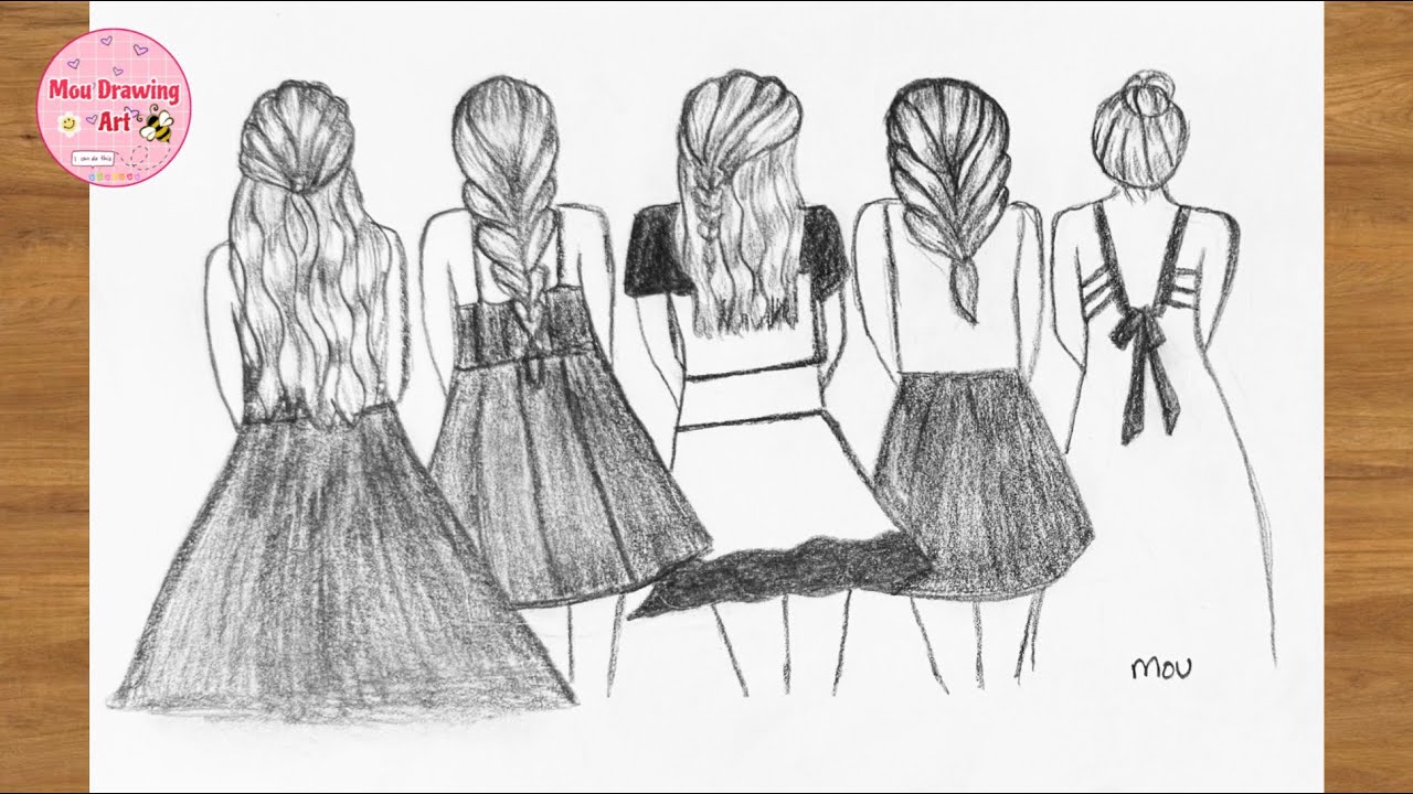 Easy Five Best Friend Pencil Sketch Tutorial step by step | How To Draw ...