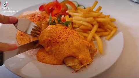 Giant pancake filled with chicken paprika