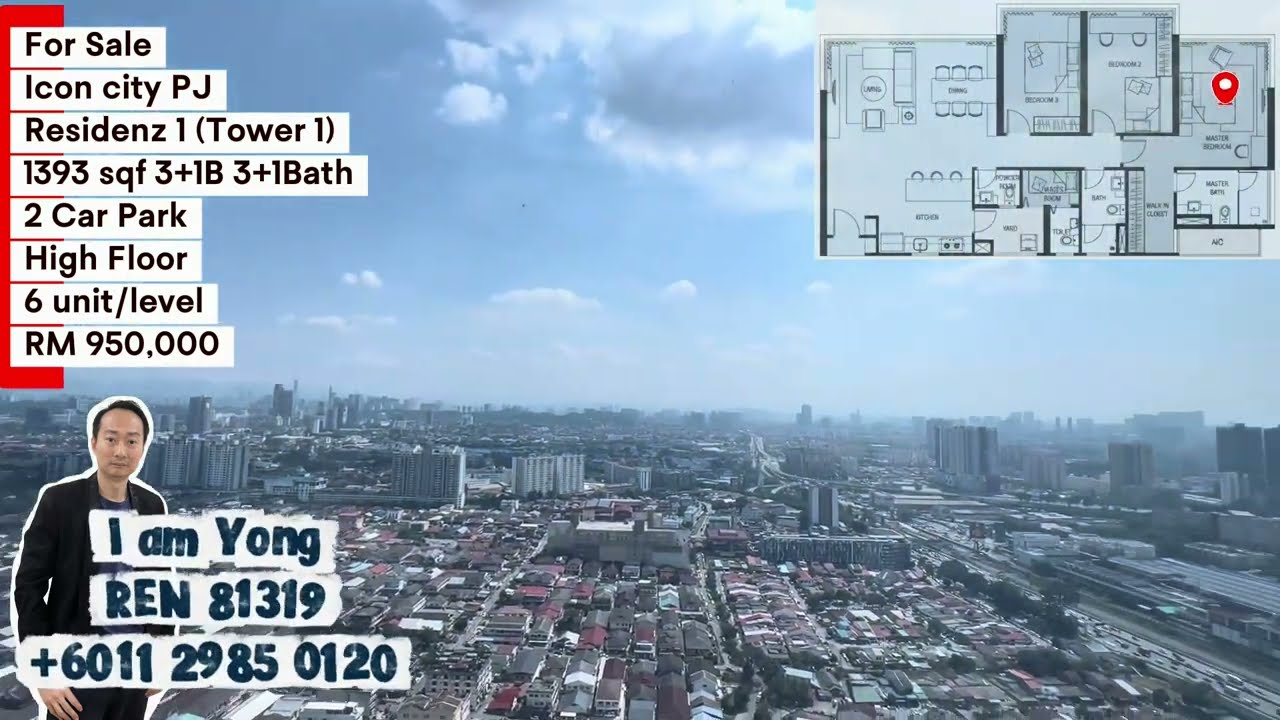 Icon City PJ For sale, 1393sqf 3+1R 3+1B , 2 Car Park, Hi Floor, Low Density