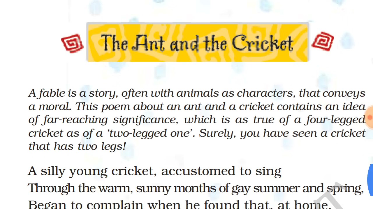 Class 8 Ant And The Cricket Poem YouTube