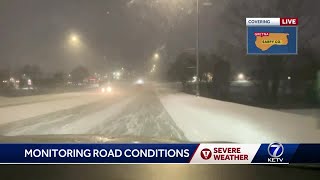Blowing snow causes low visibility for drivers in Gretna