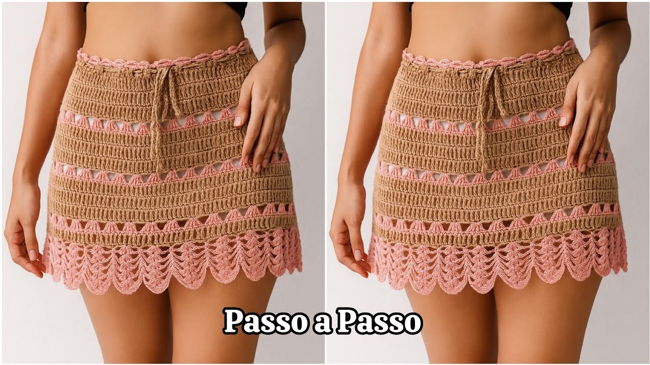 🧶Saia de Crochê Passo a passo completo 