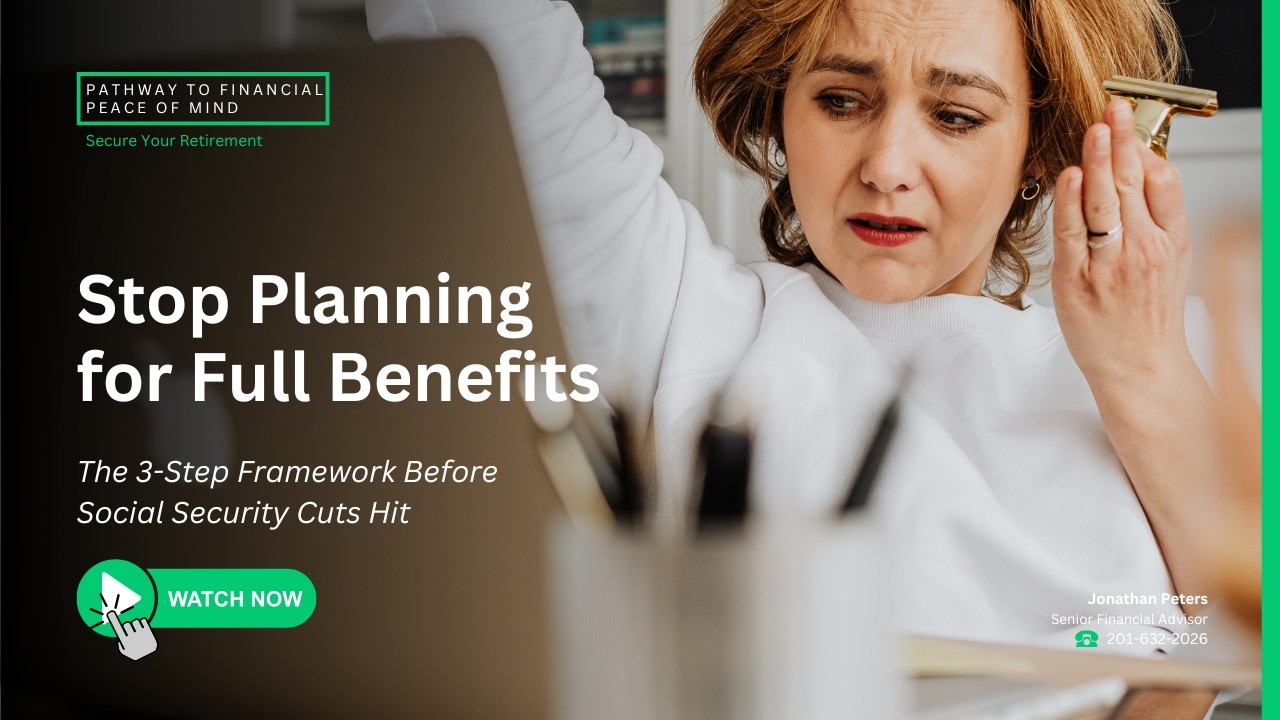Jonathan Peters shares a three-step framework you can use before Social Security cuts hit. Get your Secure Retirement Email Crash Course Here ➡️ https://jonathanpeters.net/5-day-crash-course

⭐️Check out my FREE LinkedIn Newsletter - The Secure Retirement Formula
➡︎ https://www.linkedin.com/build-relation/newsletter-follow?entityUrn=7254496381053140992


===========================
Connect with me!   
=============================

LinkedIn: ➡︎ https://www.linkedin.com/in/jonathanpeters4/
Blog: ➡︎  https://jonathanpeters.net/blog/
Book a Free cosultation: ➡︎ https://jpeters.wpengine.com/consultation/

===========================
Subscribe and Watch upcoming videos HERE:📱 
===========================

➡︎YT:   @JonathanPetersFinancialAdvisor

===========================
Here are some great FREE resources for you to access right away!
===========================

✅ FREE EMAIL CRASH COURSE: Access my FREE 5-Day “Secure Retirement Formula” Email Course here: ➡︎ https://jonathanpeters.net/5-day-crash-course 

✅ NEWSLETTER: Check out The Secure Retirement Formula Newsletter here:  ➡︎ https://jonathanpeters.net/secure-retirement-formula-newsletter

✅ For Business or Support inquiries, please go to ➡︎ https://jonathanpeters.net/contact/

#RetirementPlanning #FinancialFreedom #RetirementStrategy

🎯 Worried About Your Retirement? Get Expert Guidance.

Struggling with retirement planning in your 40s-60s? With 35+ years of experience, I help professionals like you create customized retirement strategies that maximize savings, optimize Social Security, and minimize taxes. No million-dollar portfolio required. Just straightforward advice in plain English, focused on:

- Building sustainable retirement income
- Tax-efficient withdrawal strategies
- Legacy planning
- Protection against market volatility

My mission here is helping you plan for whatever life throws your way with smart, effective financial planning solutions. Don't spend another night tossing and turning. Let's transform those worries into a clear path to financial freedom.

Need Answers Now?

👉 Book Your Complimentary Consultation https://jpeters.wpengine.com/consultation/

100% privacy guaranteed. Your peace of mind starts here.

45 Eisenhower Drive 
Suite 550
Paramus NJ 07652
201-632-2026
http://www.jonathanpeters.net



Disclaimer: “All investments and 1031 exchanges carry risks including loss of amount invested." Please consult with your tax/legal professional before making any investment decision. Securities offered through Kestra Investment Services, LLC (Kestra IS), member FINRA/SIPC. Investment advisory services offered through Kestra Advisory Services, LLC (Kestra AS), an affiliate of Kestra IS. Krim Associates is not affiliated with Kestra IS or Kestra AS. lnkd.in/e84CdYFT