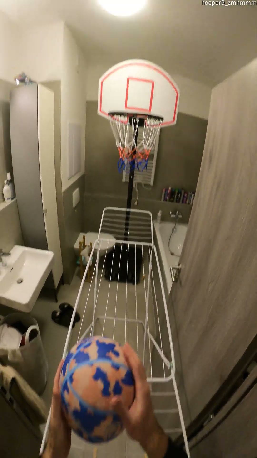 Player Shoots Basketball In Bathroom || ViralHog