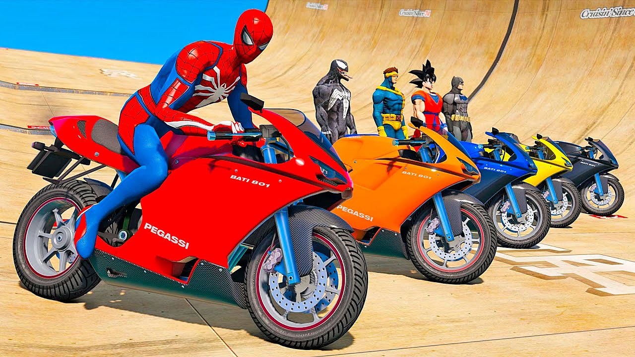 video para criança - corrida de moto de super heróis - desenho