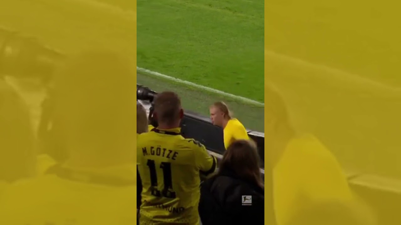 Erling Haaland jumps into crowd to give shirt to amazed young Borussia Dortmund fan
