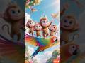 Baby monkeys & parrot🦜sky journey🐒#babymonkeys #cute #monkeys #funny #monkey #aimonkey #cartoon