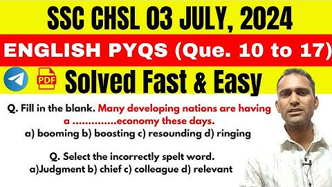  SSC CHSL 3 July 2024 English PYQs – Q 10 to Q 17 Solved Fast & Easy| Rajbir Singh Sir | Shift 3rd||