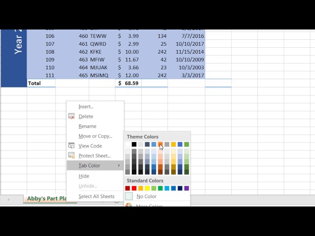 MS Excel Change Sheet Name and Tab Color