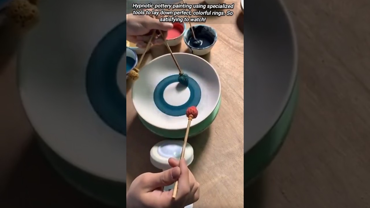 Amazing Technique for Painting Perfect Concentric Circles on Pottery