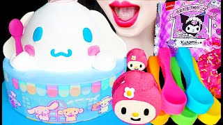 ASMR CINNAMOROLL ICE CREAM CAKE, KUROMI, MY MELODY 시나모롤 아이스크림 케이크 먹방 MUKBANG