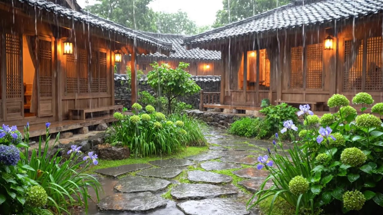 🔴 LIVE Cozy Rainy Courtyard at Night – Fall Asleep Instantly