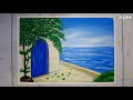 Easy Acrylic Painting for Beginners | Blue Door with Tree | Simple Seascape