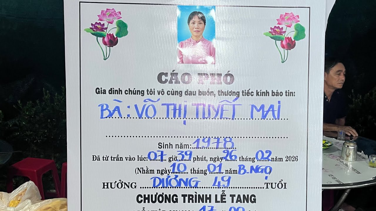Tang lễ bà Võ Thị Tuyết Mai, sinh năm 1978, hưởng dương 49 tuổi( Trại Hòm Long Nhựt)