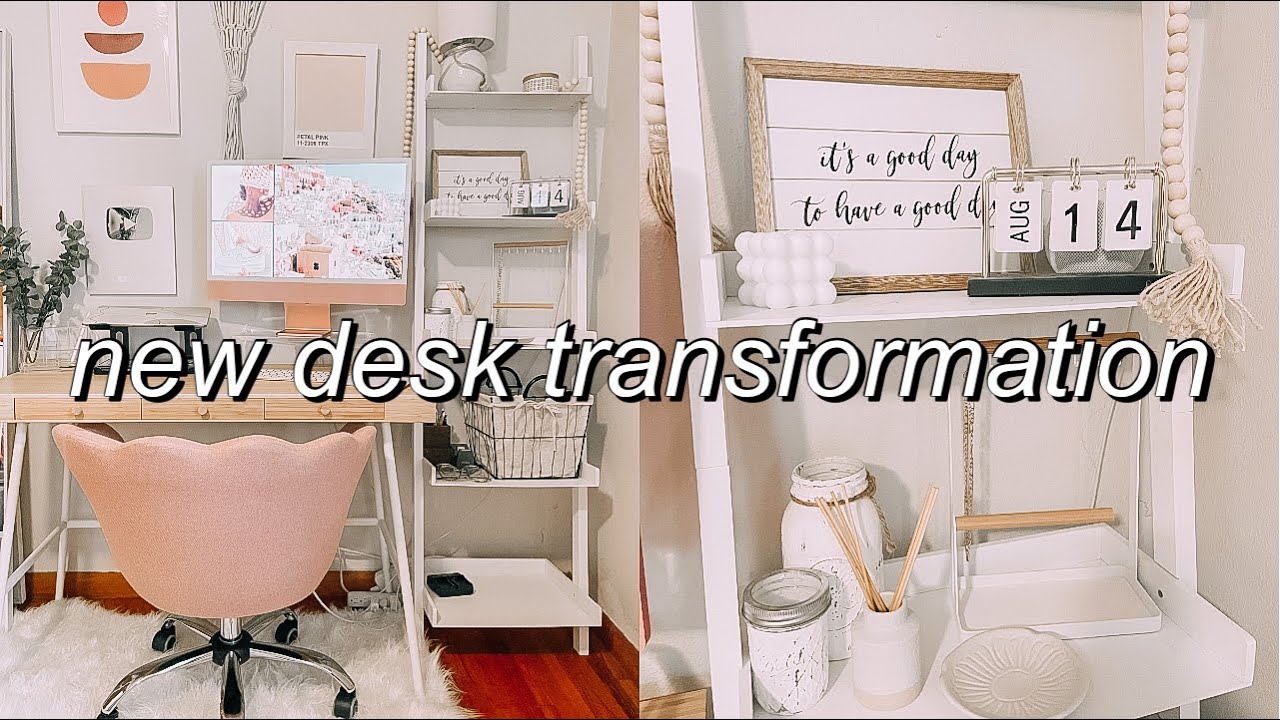 aesthetic desk makeover + tour!! || new desk setup for productivity ...