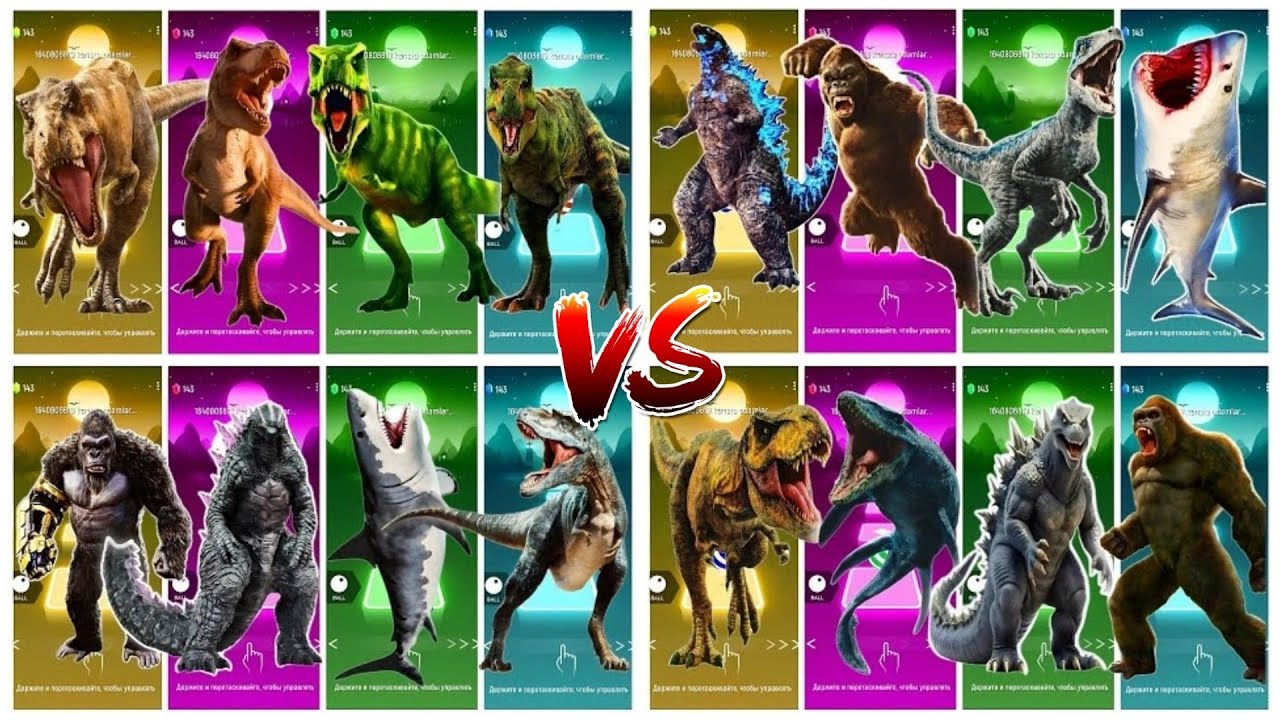 Jurassic World  King Kong 🆚 Godzilla 🆚 Denosaurus 🆚Megaladon || Coffin Dance Song Tiles Hop EDM Rush