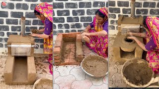 Village women making stove from old oil tin can #women #stove #homemade #oiltincan