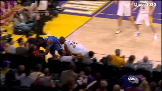 Serge Ibaka \& Kobe Bryant Dive Into Stands - Thunder @ Lakers 4\/22\/2012