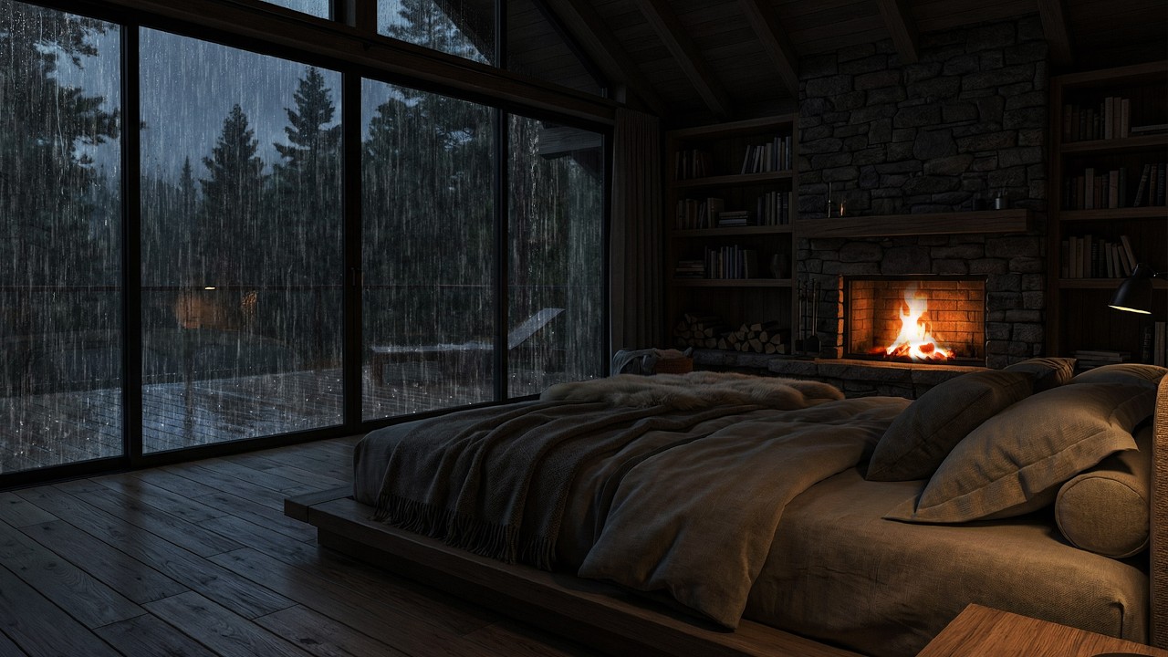 🌧️ Heavy Rain Sounds for Deep Sleep | Cozy Cabin Fireplace - YouTube