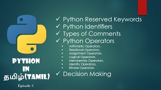 Python Episode 2(Tamil) - Live training - Identifiers, Keywords, Comments, Operators, Casting