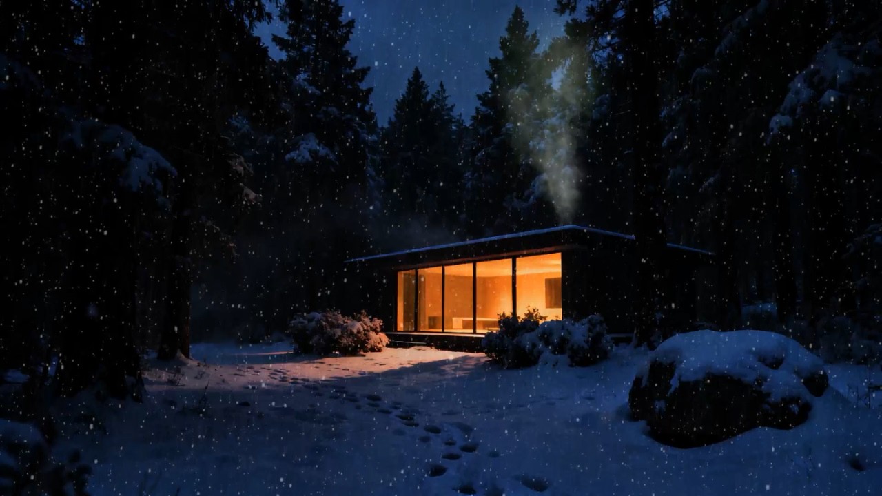 Relaxing Snowy Cabin Ambience ❄️ Cozy Crackling Fireplace & Soft Winter Wind