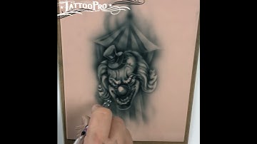 Tattoo Pro Stencils Practice: Scary Clown Airbrush Tattoo (Speed Lapse)