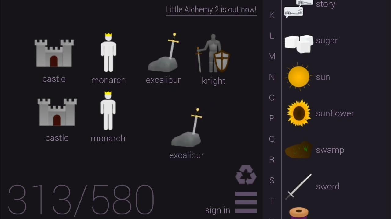 How To Make a Castle, Monarch, Excalibur and Knight in Little Alchemy