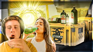 I PAID an E-GIRL to do a DRUNK CASE OPENING with us! (20 of EVERY YELLOW CS2 CASE)