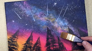 acrylic painting easy galaxy shooting beginners stars paintings beginner simple mins step