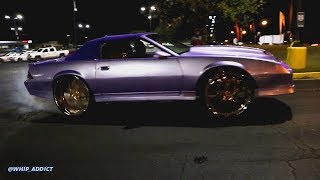 Whipaddict Pearl Lavender Chevy Camaro Iroc Convertible Burnout On 26S, Lit Custom Interior