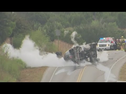 Tanker truck involved in rollover moved after leaking propane | FOX 7 ...