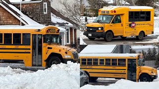 First Student 2397, Durham School Services 37004, and Montauk Bus 889 - School Buses Passing By