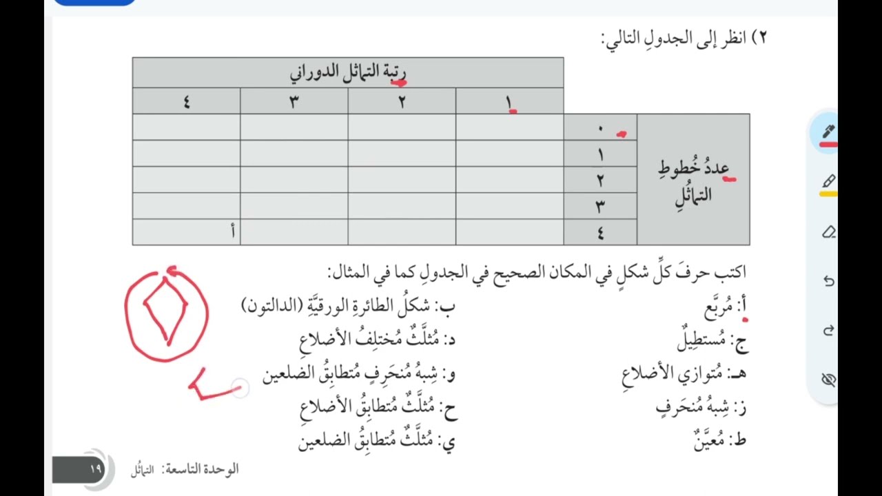 شرح أسئلة النشاط الدرس خصائص المثلثات والأشكال الرباعية والأشكال المنتظمة صف 7 منهج كامبرج