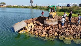 Be Careful  The Driver Careless Driving Cause The Dozer Almost Fall In Water Requiring Rescue
