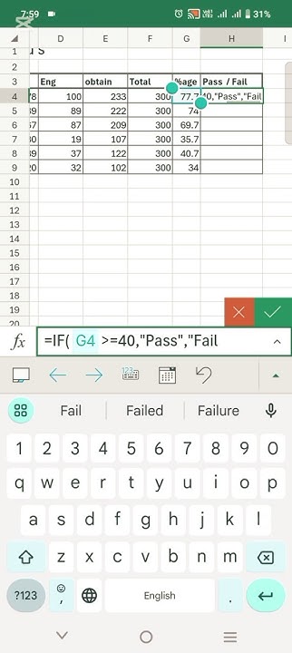 Pass Fail Formula In Excel || how to use pass fail function in excel ...