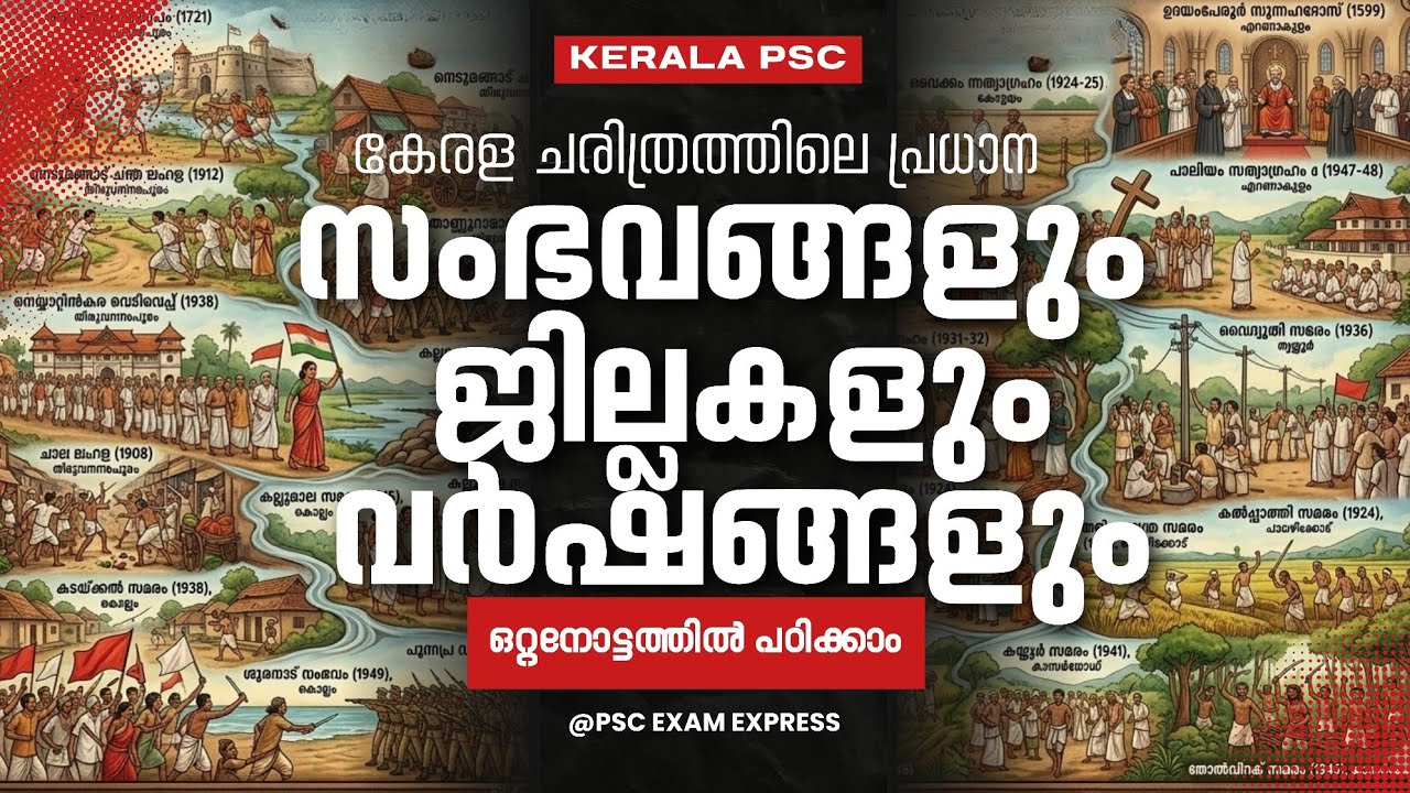 PSC Kerala History പ്രധാന വർഷങ്ങളും സംഭവങ്ങളും ജില്ലകളും | Must-Know Years & Events ⏳| Kerala PSC