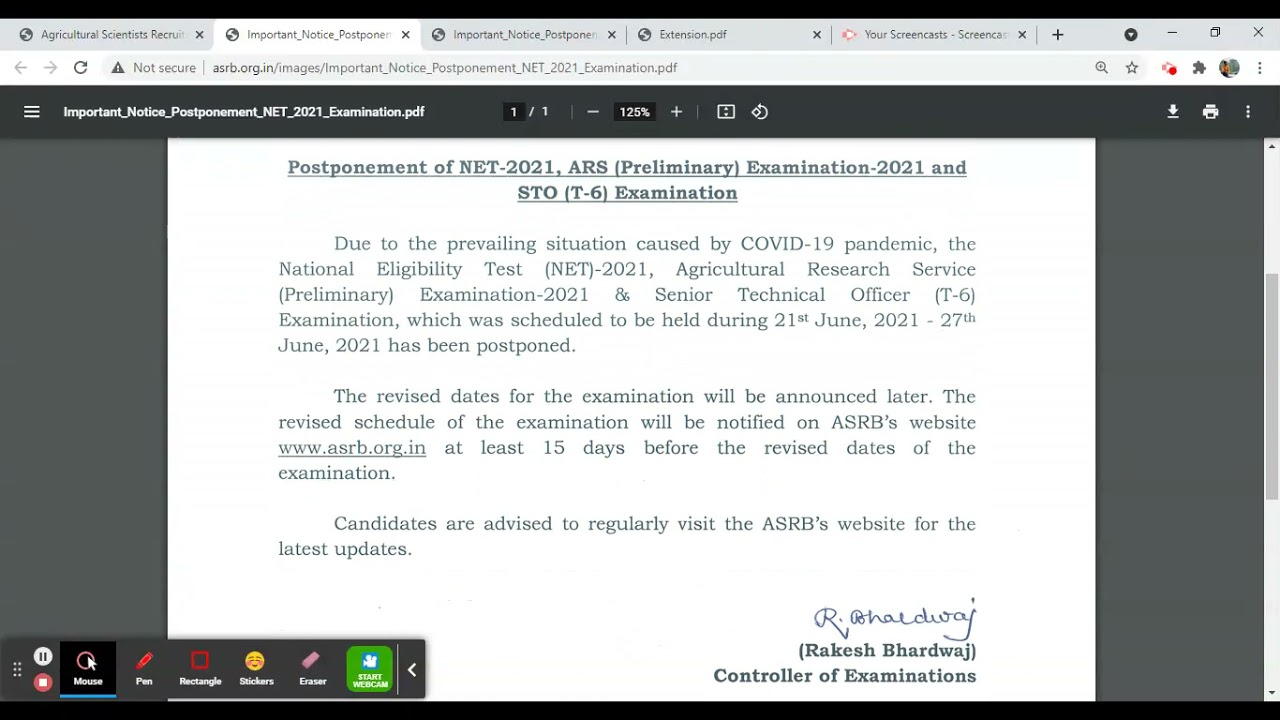 ASRB NET ARS & STO Exam 2021 Latest Update# Postponed