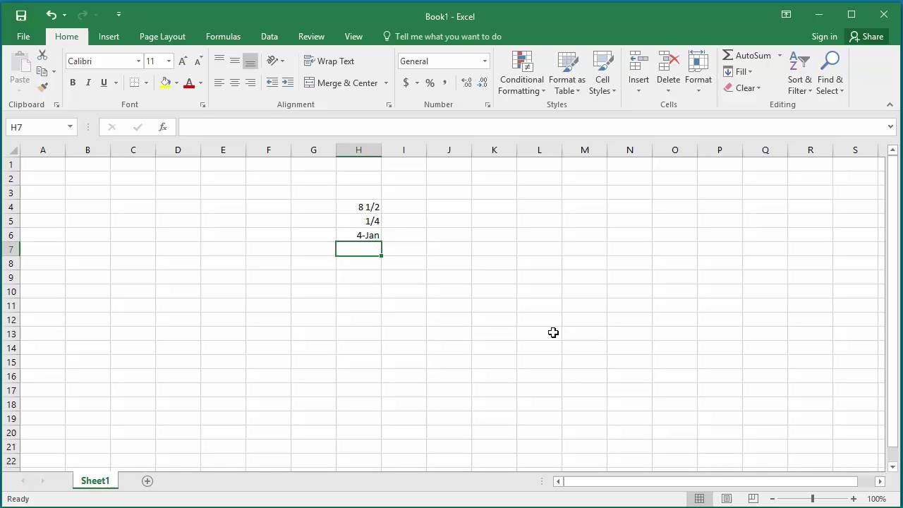 How to Enter Numbers with Fractions in a Cell in Excel 13