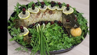 Фаршированная щука с грибами.