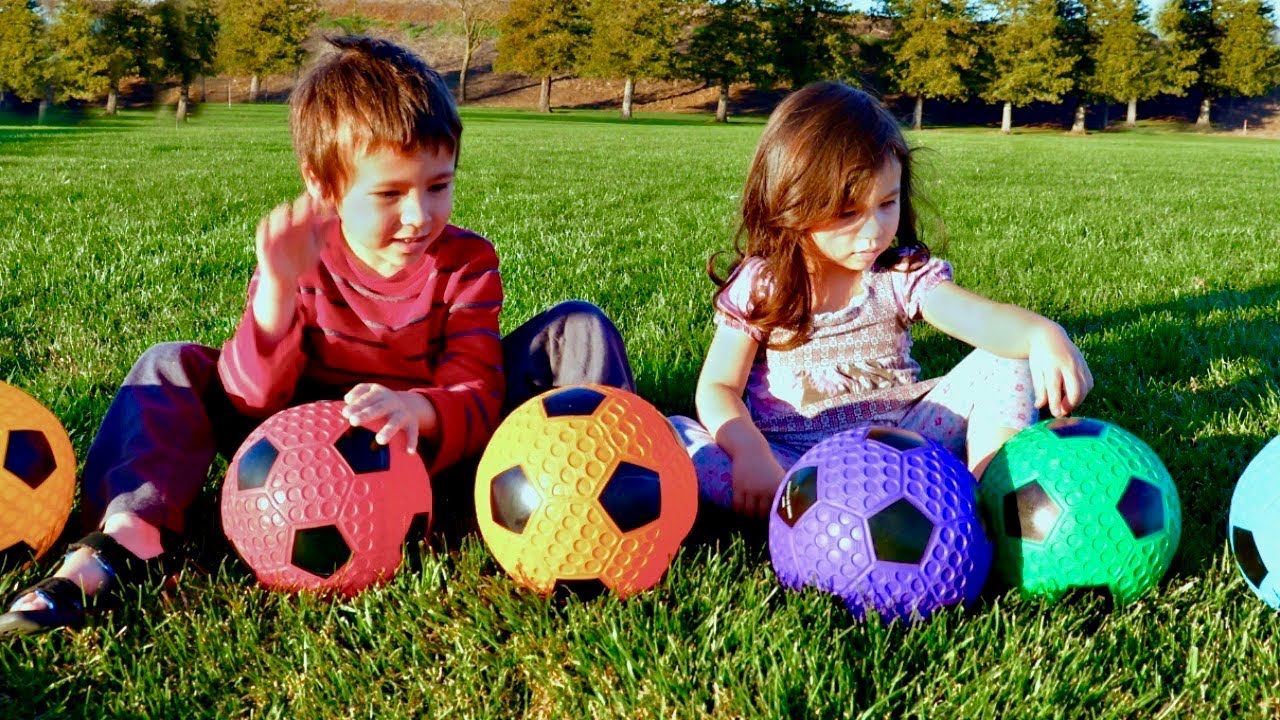 Colored Soccer Ball Challenge and Outdoor Playtime Learning Video for Toddlers and Children