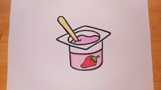 رسم سهل/ رسم ياغورت /كيفية رسم زبادي فراولة/ yoghurt drawing